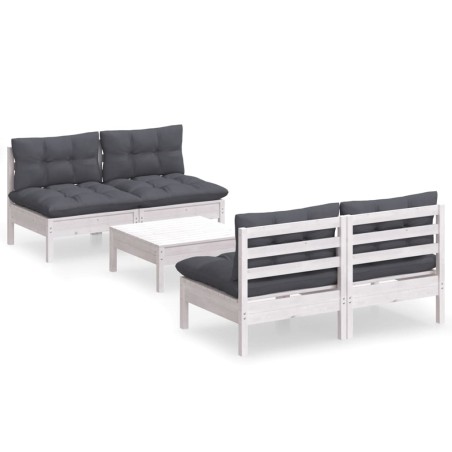 vidaXL Set Divani da Giardino 5 pz con Cuscini Antracite Legno di Pino
