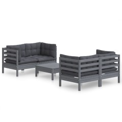 vidaXL Set Divani da Giardino 5 pz con Cuscini Antracite Legno di Pino