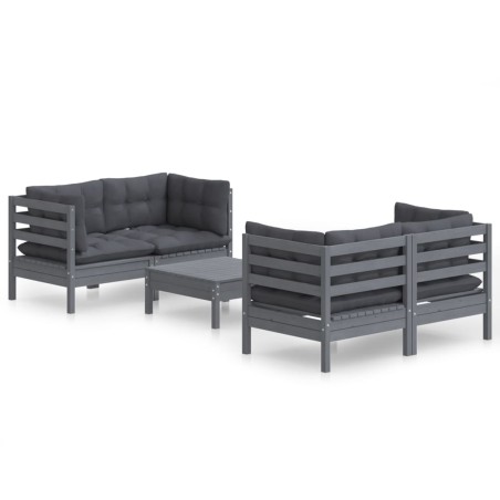 vidaXL Set Divani da Giardino 5 pz con Cuscini Antracite Legno di Pino