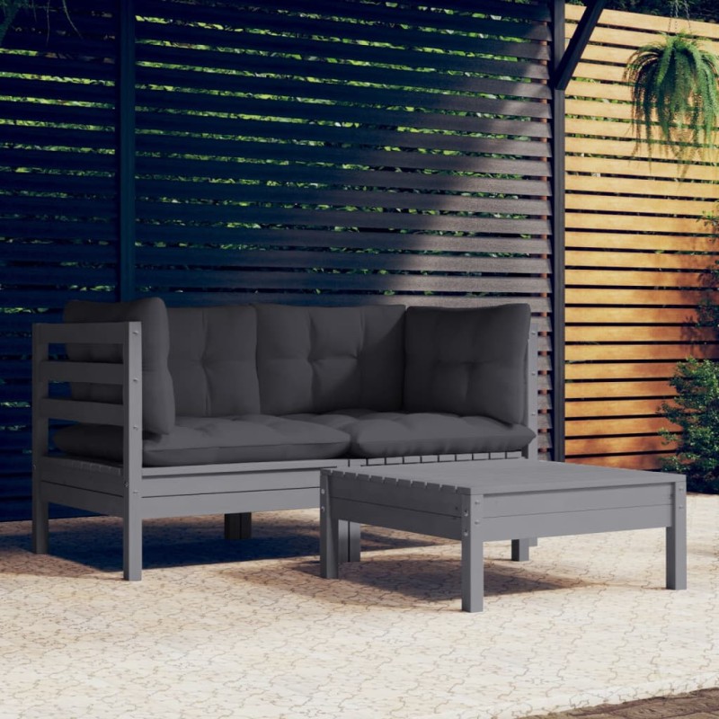 vidaXL Set Divani da Giardino 3 pz con Cuscini Antracite Legno di Pino vidaXL Set Divani da Giardino 3 pz con Cuscini Antracite Legno di Pino