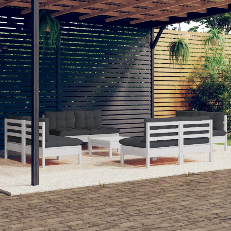 vidaXL Set Divani da Giardino 9 pz e Cuscini Antracite Legno di Pino