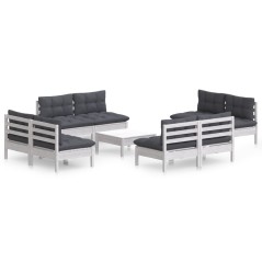 vidaXL Set Divani da Giardino 9 pz e Cuscini Antracite Legno di Pino