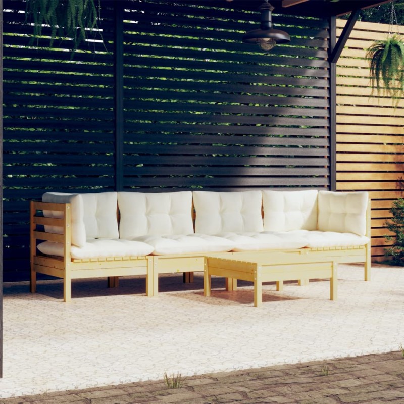 vidaXL Set Divani da Giardino 5 pz con Cuscini Crema in Massello di Pino vidaXL Set Divani da Giardino 5 pz con Cuscini Crema in Massello di Pino