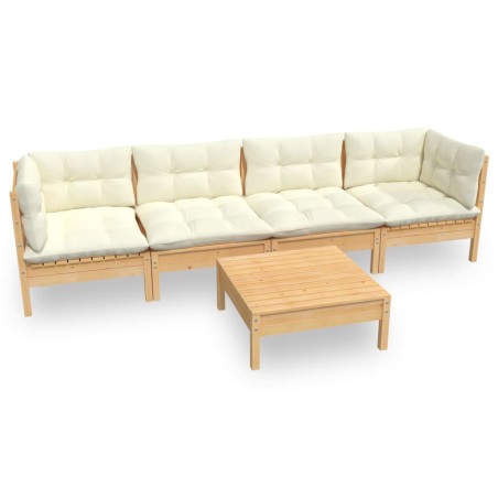 vidaXL Set Divani da Giardino 5 pz con Cuscini Crema in Massello di Pino