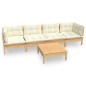 vidaXL Set Divani da Giardino 5 pz con Cuscini Crema in Massello di Pino vidaXL Set Divani da Giardino 5 pz con Cuscini Crema in Massello di Pino