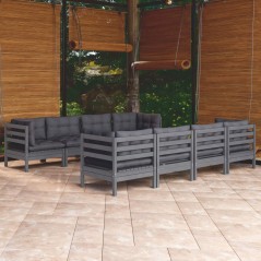 vidaXL Set Salotto Giardino con Cuscini 9 pz in Legno Massello di Pino