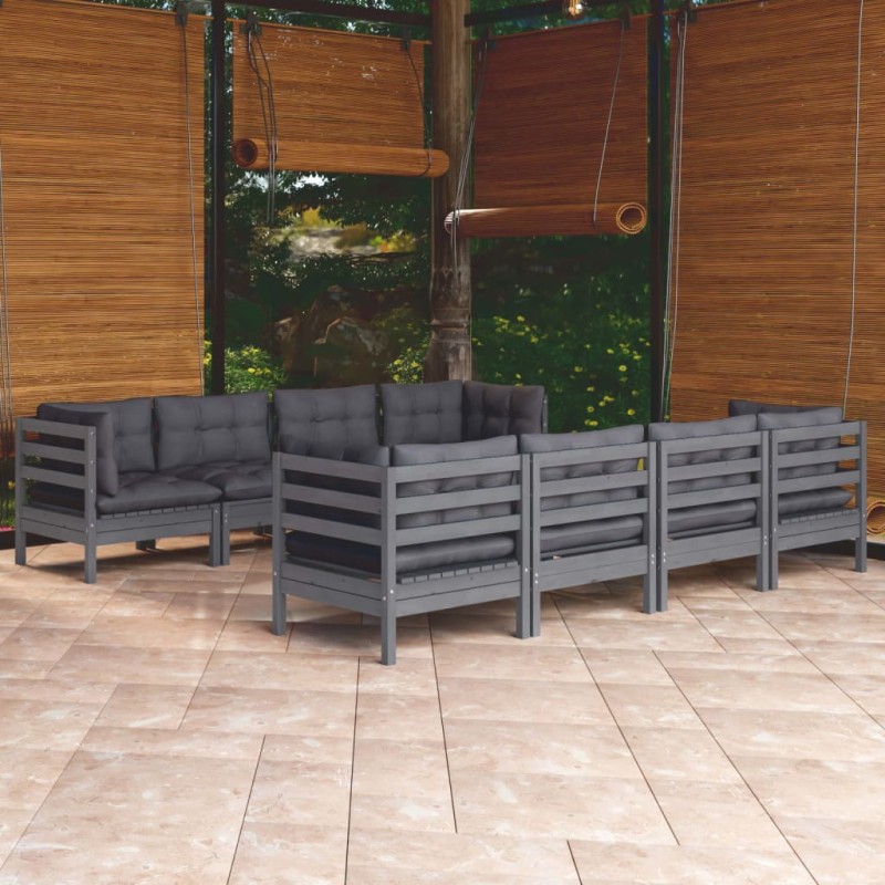 vidaXL Set Salotto Giardino con Cuscini 9 pz in Legno Massello di Pino