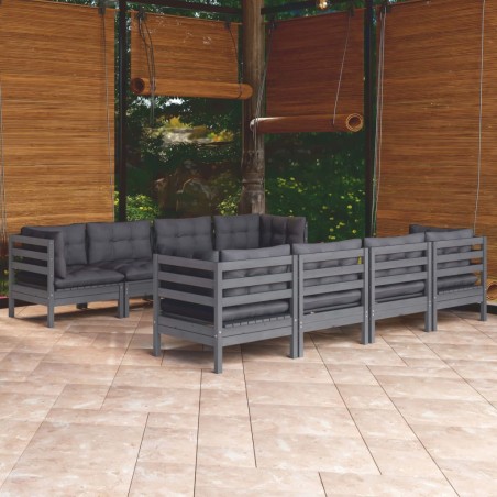 vidaXL Set Salotto Giardino con Cuscini 9 pz in Legno Massello di Pino