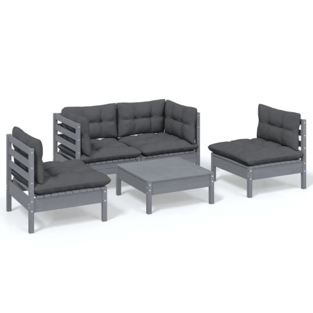vidaXL Set Divani da Giardino 5 pz con Cuscini Legno Massello di Pino