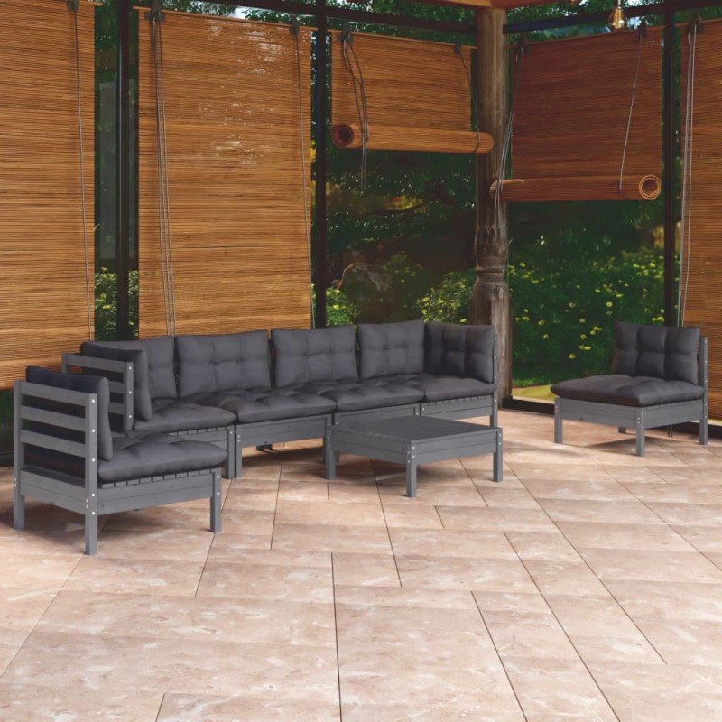 vidaXL Set Salotto da Giardino 7pz con Cuscini Legno Massello di Pino vidaXL Set Salotto da Giardino 7pz con Cuscini Legno Massello di Pino