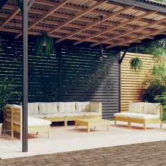 vidaXL Set Divani da Giardino 9 pz con Cuscini Crema in Massello di Pino