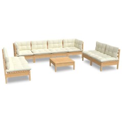 vidaXL Set Divani da Giardino 9 pz con Cuscini Crema in Massello di Pino