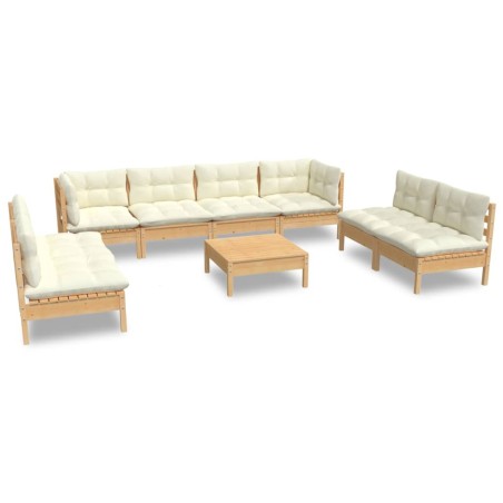 vidaXL Set Divani da Giardino 9 pz con Cuscini Crema in Massello di Pino