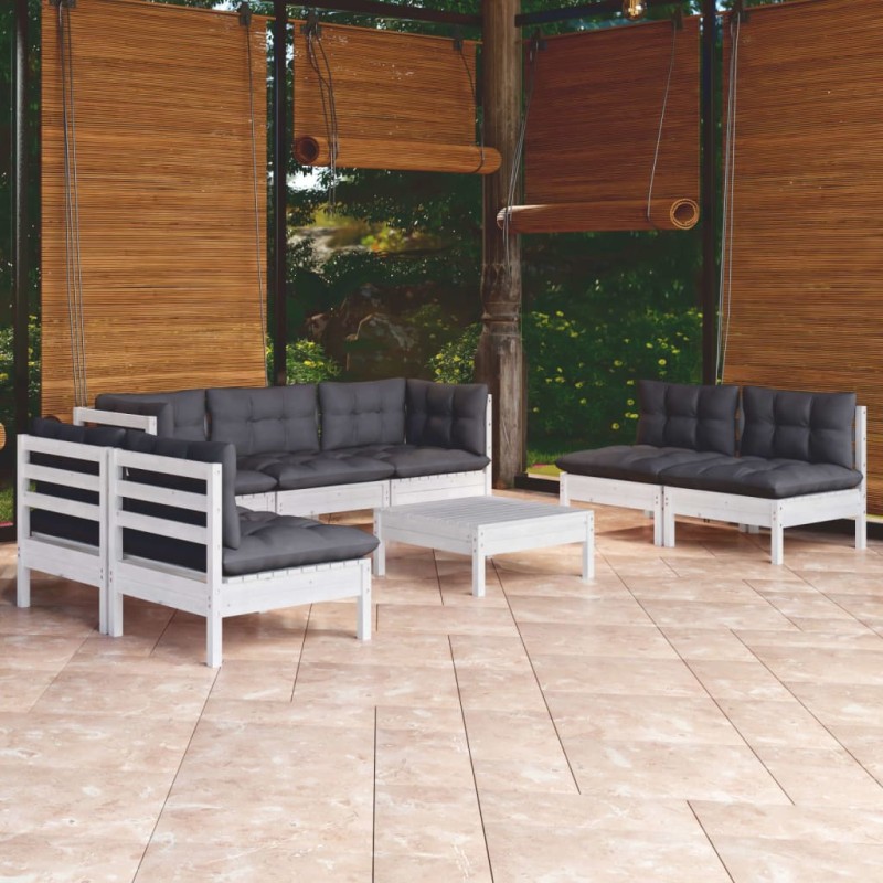 vidaXL Set Divani da Giardino 8 pz con Cuscini Legno Massello di Pino vidaXL Set Divani da Giardino 8 pz con Cuscini Legno Massello di Pino