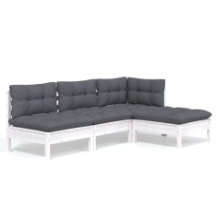 vidaXL Set Divani da Giardino 4 pz con Cuscini Bianchi Legno di Pino