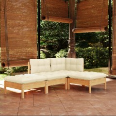 vidaXL Set Divani da Giardino 4 pz con Cuscini Crema Massello di Pino