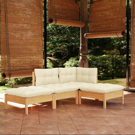 vidaXL Set Divani da Giardino 4 pz con Cuscini Crema Massello di Pino