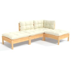 vidaXL Set Divani da Giardino 4 pz con Cuscini Crema Massello di Pino