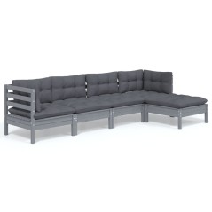 vidaXL Set Divani da Giardino 5 pz con Cuscini Grigi Massello di Pino