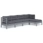 vidaXL Set Divani da Giardino 5 pz con Cuscini Grigi Massello di Pino vidaXL Set Divani da Giardino 5 pz con Cuscini Grigi Massello di Pino