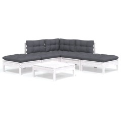 vidaXL Set Divani da Giardino 6 pz con Cuscini Bianchi Legno di Pino