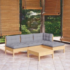vidaXL Set Divani da Giardino 5 pz con Cuscini Grigi Massello di Pino