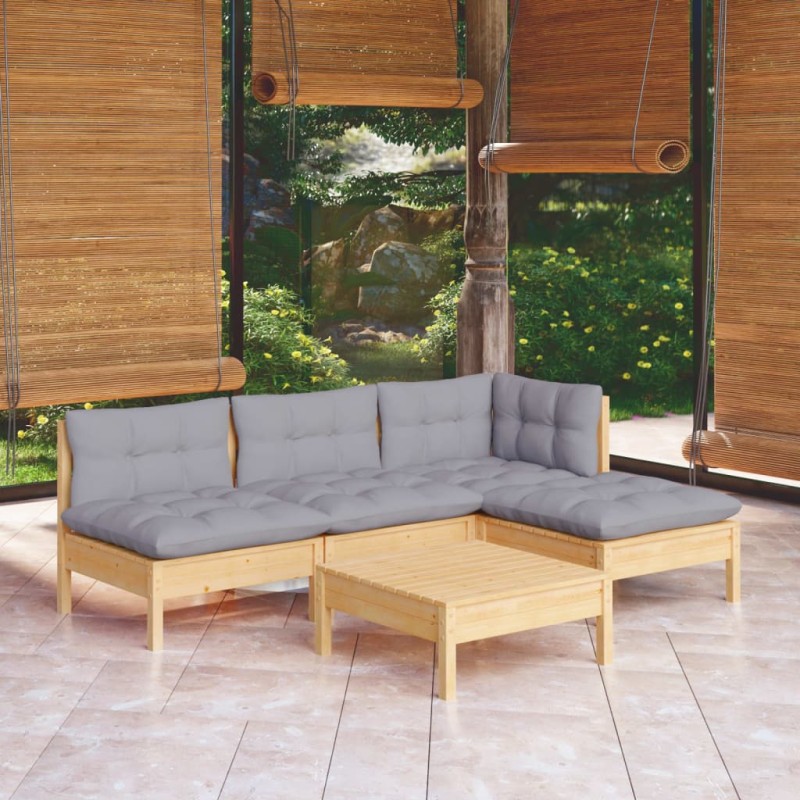 vidaXL Set Divani da Giardino 5 pz con Cuscini Grigi Massello di Pino