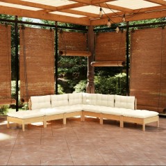 vidaxL Set Salotto da Giardino 7pz con Cuscini Crema in Legno di Pino