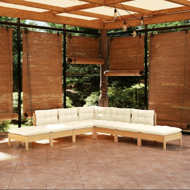 vidaxL Set Salotto da Giardino 7pz con Cuscini Crema in Legno di Pino vidaxL Set Salotto da Giardino 7pz con Cuscini Crema in Legno di Pino