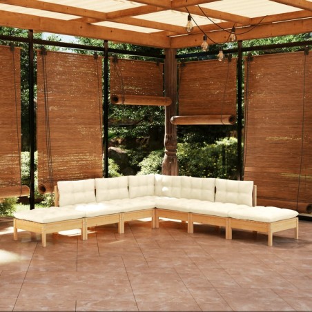 vidaxL Set Salotto da Giardino 7pz con Cuscini Crema in Legno di Pino