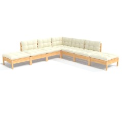 vidaxL Set Salotto da Giardino 7pz con Cuscini Crema in Legno di Pino