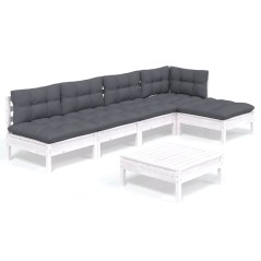 vidaXL Set Divani da Giardino 6 pz con Cuscini Bianchi Legno di Pino