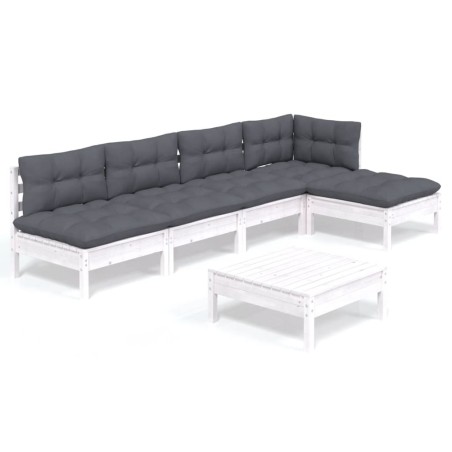vidaXL Set Divani da Giardino 6 pz con Cuscini Bianchi Legno di Pino