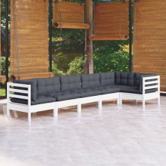vidaXL Set Divani da Giardino 6 pz con Cuscini Bianchi Legno di Pino