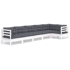 vidaXL Set Divani da Giardino 6 pz con Cuscini Bianchi Legno di Pino