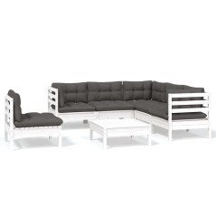 vidaXL Set Divani da Giardino 6 pz con Cuscini Bianchi Legno di Pino