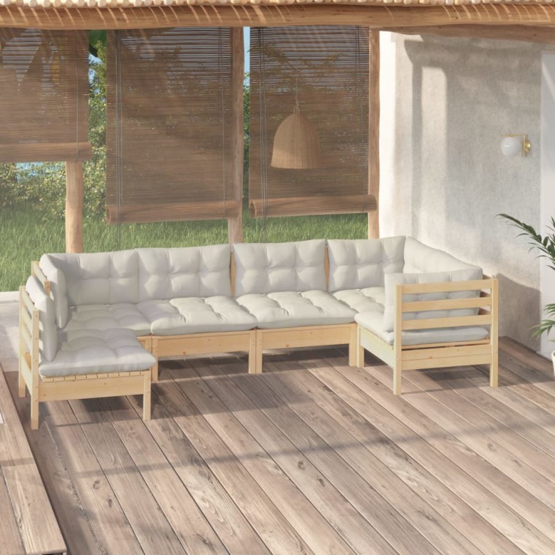 vidaXL Set Salotto da Giardino 6 pz con Cuscini Crema Legno di Pino
