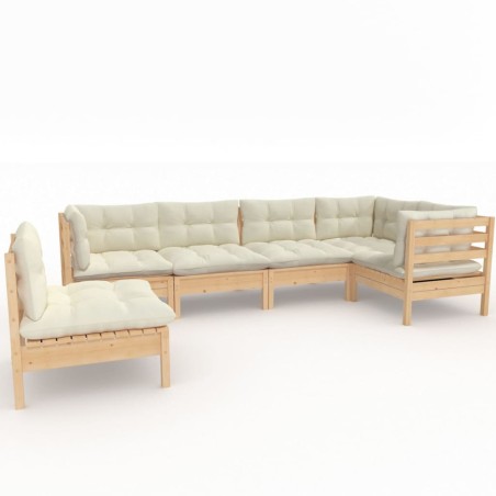 vidaXL Set Salotto da Giardino 6 pz con Cuscini Crema Legno di Pino