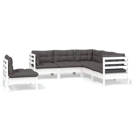 vidaXL Set Divani da Giardino 5 pz con Cuscini Bianchi Legno di Pino