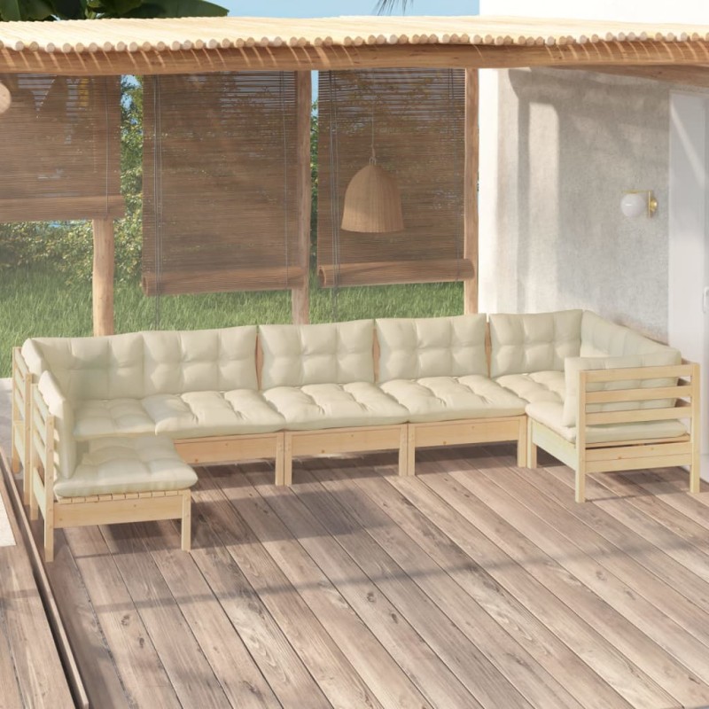 vidaxL Set Salotto da Giardino 7pz con Cuscini Crema in Legno di Pino vidaxL Set Salotto da Giardino 7pz con Cuscini Crema in Legno di Pino