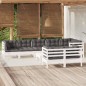 vidaXL Set Divani da Giardino 9 pz con Cuscini Bianchi Legno di Pino vidaXL Set Divani da Giardino 9 pz con Cuscini Bianchi Legno di Pino