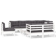 vidaXL Set Divani da Giardino 9 pz con Cuscini Bianchi Legno di Pino