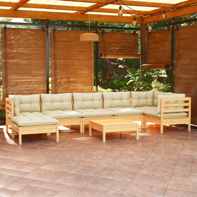 vidaXL Set Divani da Giardino 8 pz con Cuscini Crema in Massello di Pino vidaXL Set Divani da Giardino 8 pz con Cuscini Crema in Massello di Pino
