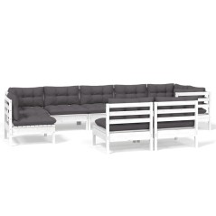 vidaXL Set Divani da Giardino 9 pz con Cuscini Bianchi Legno di Pino