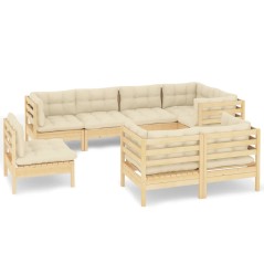 vidaXL Set Divani da Giardino 8 pz con Cuscini Crema in Massello di Pino