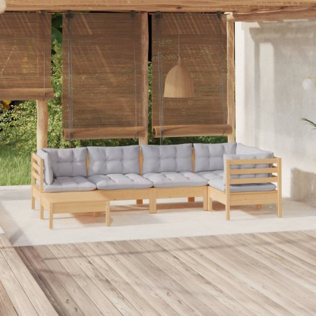 vidaXL Set Divani da Giardino 6 pz con Cuscini Grigi Massello di Pino