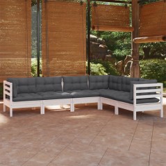 vidaXL Set Divani da Giardino 6 pz con Cuscini Bianchi Legno di Pino