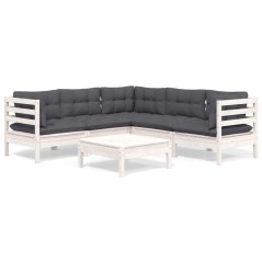 vidaXL Set Divani da Giardino 6 pz con Cuscini Bianchi Legno di Pino