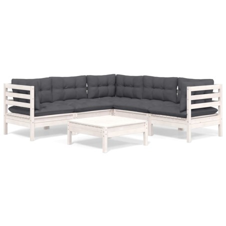 vidaXL Set Divani da Giardino 6 pz con Cuscini Bianchi Legno di Pino