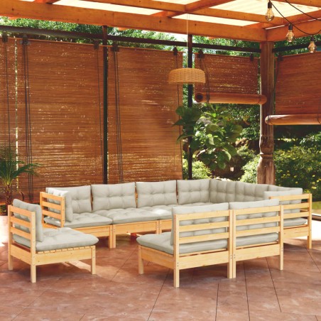 vidaXL Set Divani da Giardino 9 pz con Cuscini Crema Massello di Pino